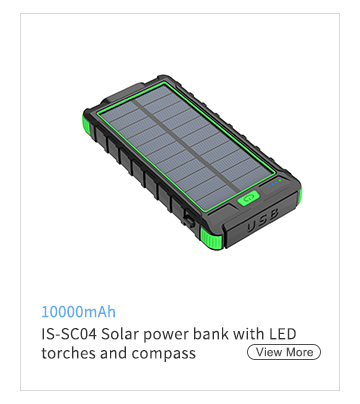 IS-SC04 10000mAh solar power bank with LED torches and compass