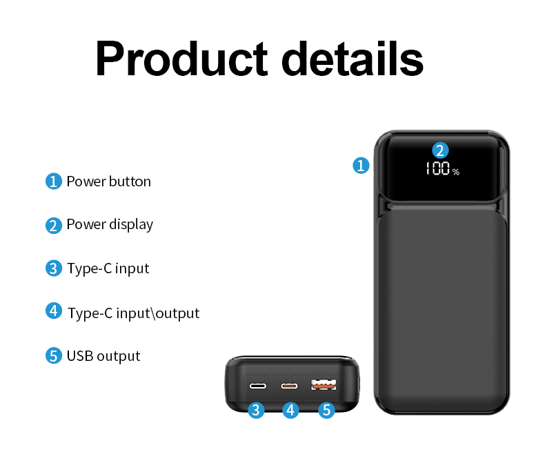 PD 22.5W Magnetic Portable Wireless Charge Power Bank 5000mAh Fast Charging Built-in Cables LED Display Powerbank With Holder