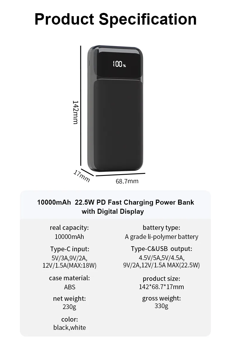 22.5W PD بنك طاقة لاسلكي مغناطيسي 5000mAh مع كابلات مدمجة، LED شاشة عرض & حامل هاتف