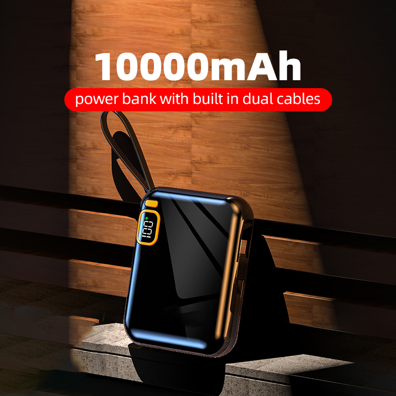10000mah Power Bank Portable Charger Powerbank Led External Battery for Mobile Devices Build-in Cable Magnetic Powerbank