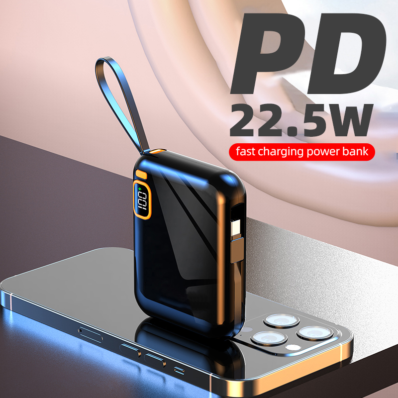 10000mah Power Bank Portable Charger Powerbank Led External Battery for Mobile Devices Build-in Cable Magnetic Powerbank