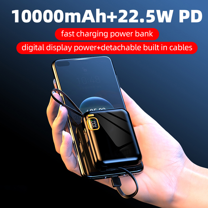 10000mah Power Bank Portable Charger Powerbank Led External Battery for Mobile Devices Build-in Cable Magnetic Powerbank