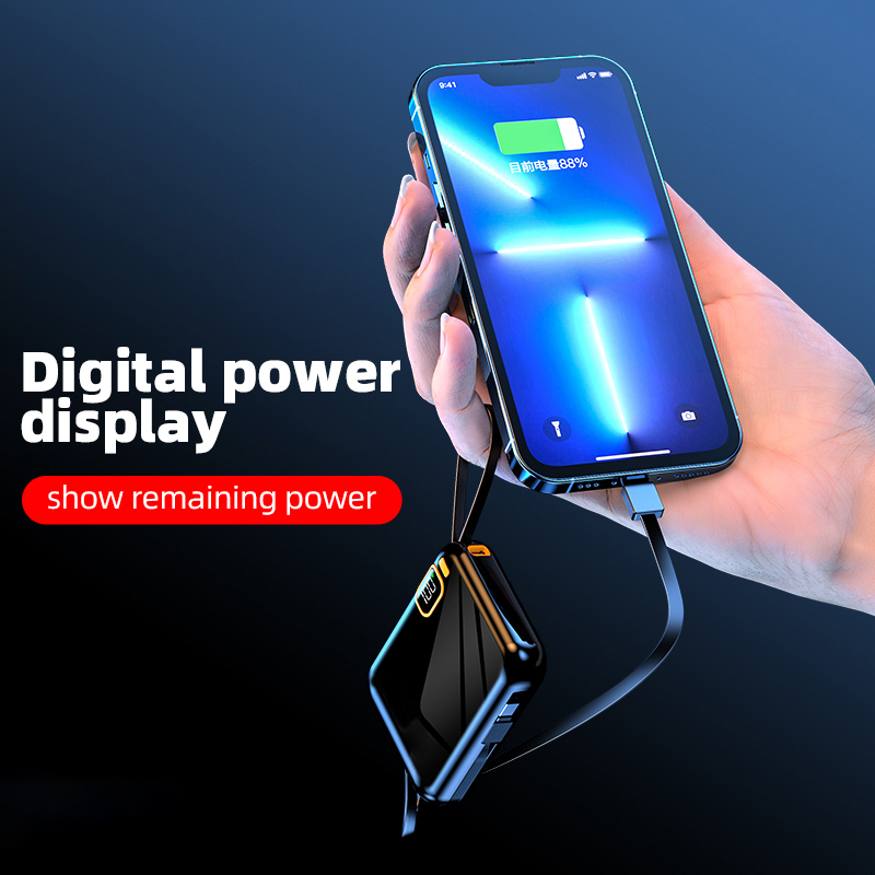 10000mah Power Bank Portable Charger Powerbank Led External Battery for Mobile Devices Build-in Cable Magnetic Powerbank