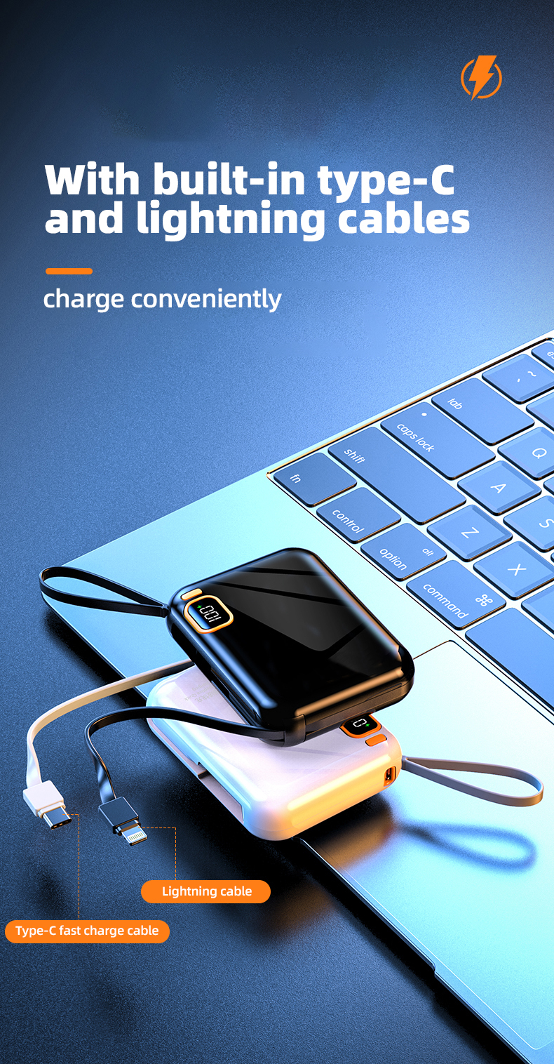 10000mah Power Bank Portable Charger Powerbank Led External Battery for Mobile Devices Build-in Cable Magnetic Powerbank