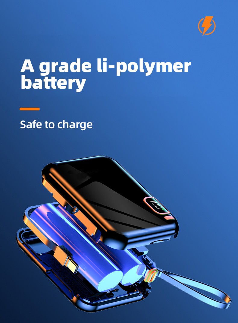10000mah Power Bank Portable Charger Powerbank Led External Battery for Mobile Devices Build-in Cable Magnetic Powerbank
