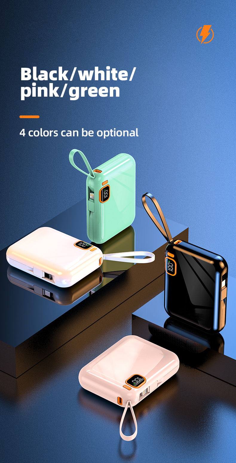 10000mah Power Bank Portable Charger Powerbank Led External Battery for Mobile Devices Build-in Cable Magnetic Powerbank