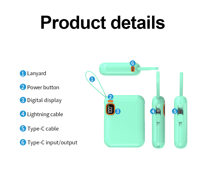 10000mah Power Bank Portable Charger Powerbank Led External Battery for Mobile Devices Build-in Cable Magnetic Powerbank