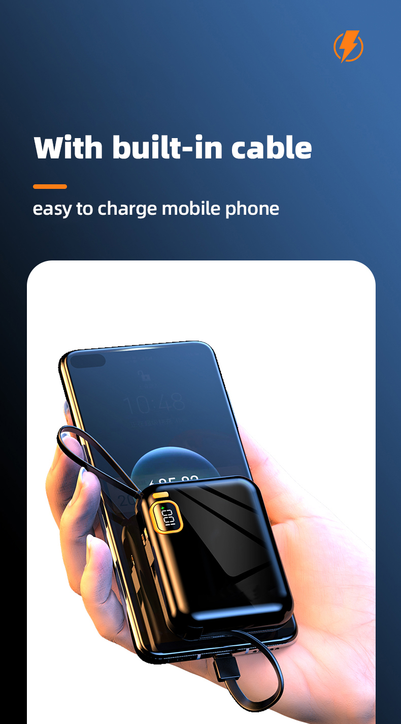 10000mah Power Bank Portable Charger Powerbank Led External Battery for Mobile Devices Build-in Cable Magnetic Powerbank