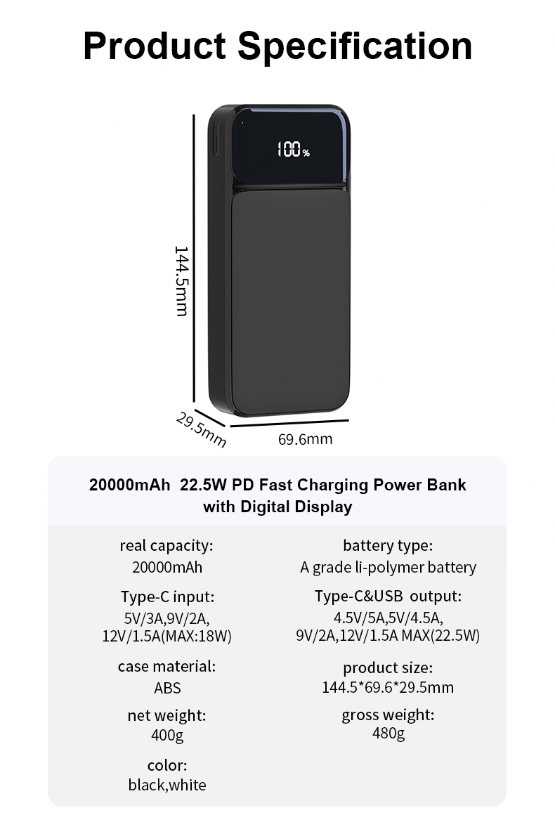 Customized High Quality Mini Portable Powerbank Pd22.5w 5000mAh Fast Charge Digital Display Magnetic Wireless Charge Power Bank