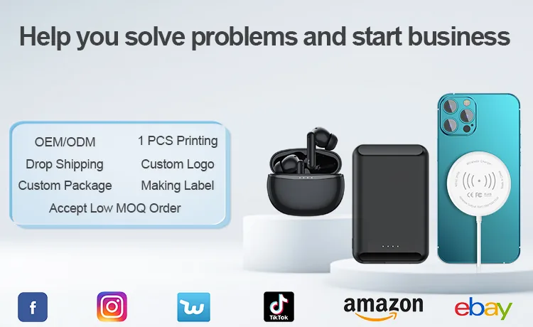 بنك الطاقة اللاسلكي المغناطيسي 5000mAh، 15W شحن سريع مع حامل الهاتف & كابل مدمج