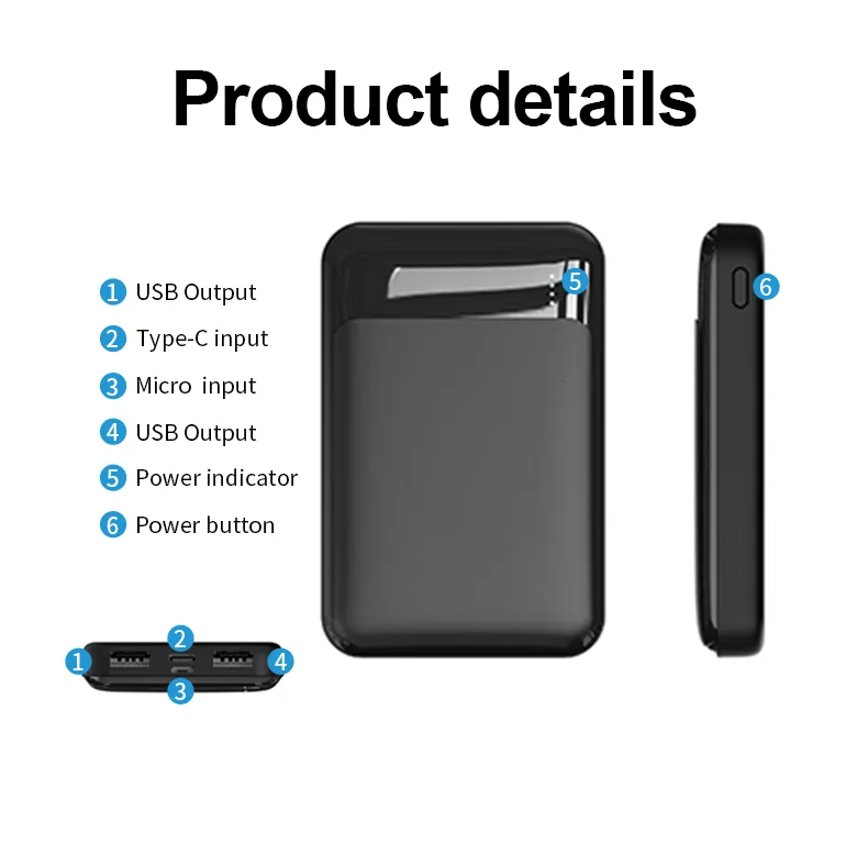 بنك الطاقة اللاسلكي المغناطيسي 5000mAh، 15W شحن سريع مع حامل الهاتف & كابل مدمج