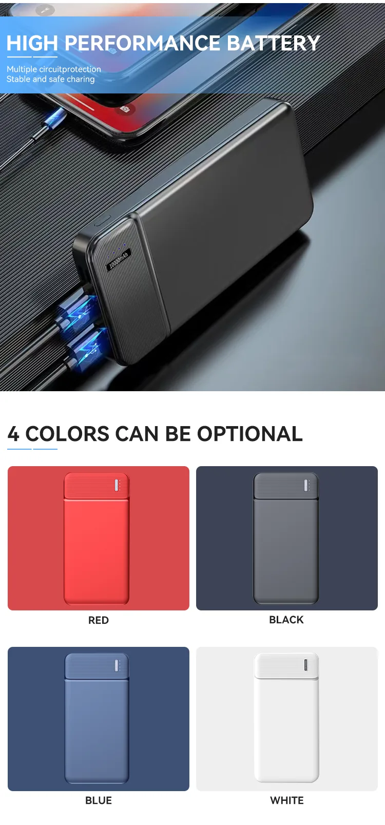 باور بانك قابل للطي 10000mAh, 22.5W PD & 15W شحن لاسلكي مع 3 كابلات مدمجة