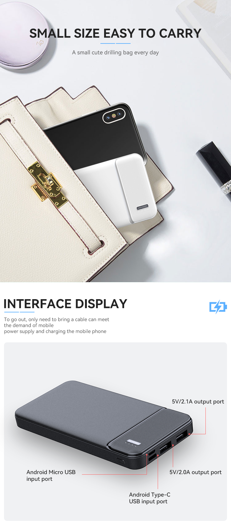 PD 22.5W Built-In 3 Cables Digital Display Fast Charging 15W Wireless Charging Power Bank Foldable 10000mAh Powerbank