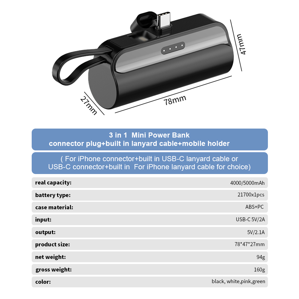 10000mAh High Capacity Portable Powerbank with Built-in Cable PD 22.5W Fast Charging Wireless Charging Power Bank with Stand