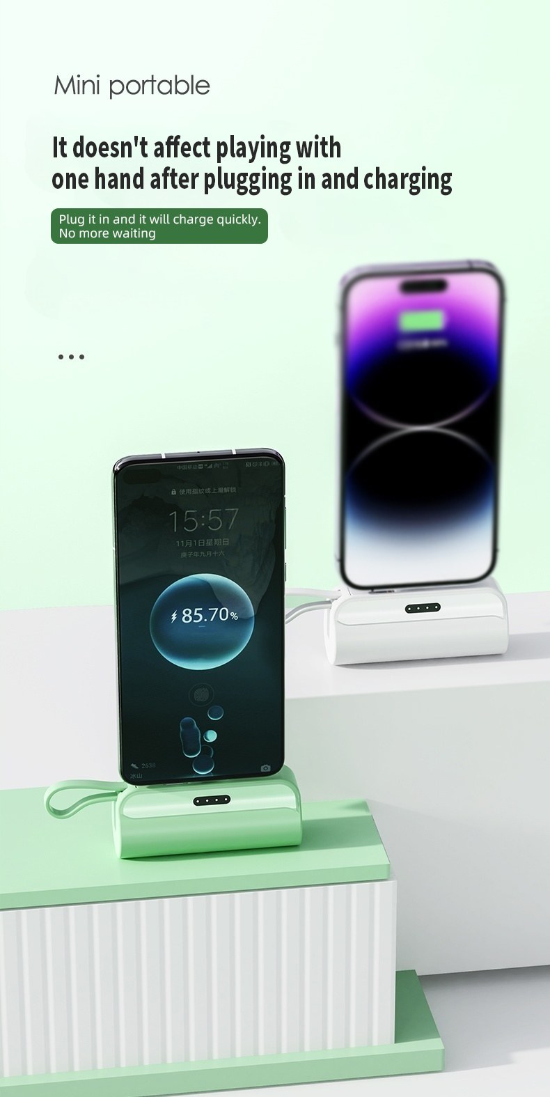 10000mAh High Capacity Portable Powerbank with Built-in Cable PD 22.5W Fast Charging Wireless Charging Power Bank with Stand