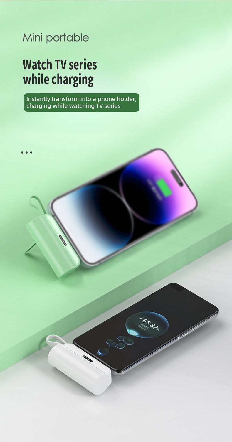 10000mAh High Capacity Portable Powerbank with Built-in Cable PD 22.5W Fast Charging Wireless Charging Power Bank with Stand