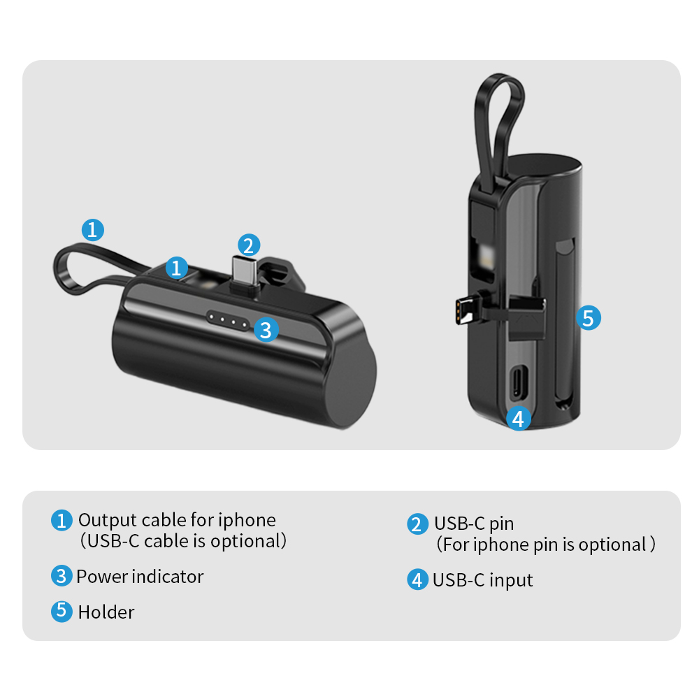 10000mAh High Capacity Portable Powerbank with Built-in Cable PD 22.5W Fast Charging Wireless Charging Power Bank with Stand