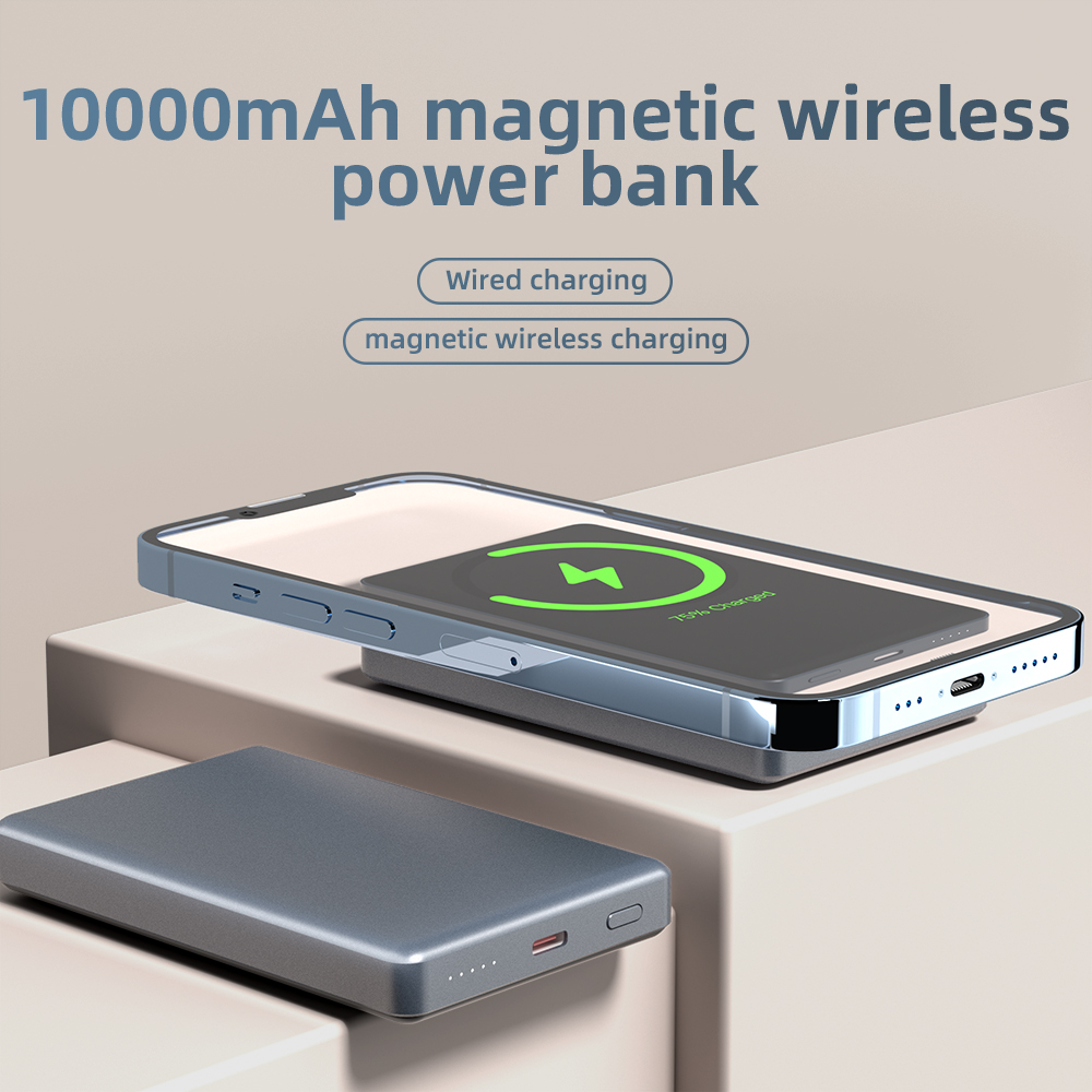 Aluminum Alloy Four-Cell Battery Indicator Powerbank 10000 Mah Wireless Magnetic Type-C Fast Charging Power Bank