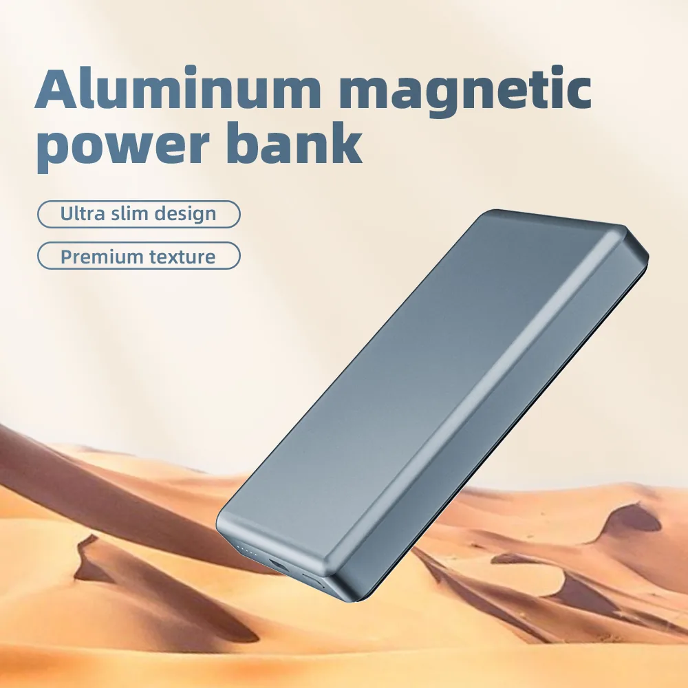 بنك الطاقة اللاسلكي المغناطيسي المصنوع من سبائك الألومنيوم 10000mAh، Type-C شحن سريع مع مؤشر 4-LED