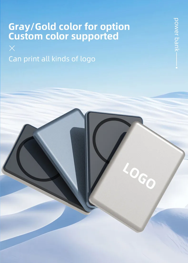 بنك الطاقة اللاسلكي المغناطيسي المصنوع من سبائك الألومنيوم 10000mAh، Type-C شحن سريع مع مؤشر 4-LED