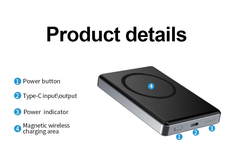 Aluminum Alloy Four-Cell Battery Indicator Powerbank 10000 Mah Wireless Magnetic Type-C Fast Charging Power Bank