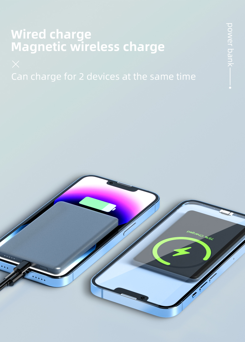 Aluminum Alloy Four-Cell Battery Indicator Powerbank 10000 Mah Wireless Magnetic Type-C Fast Charging Power Bank