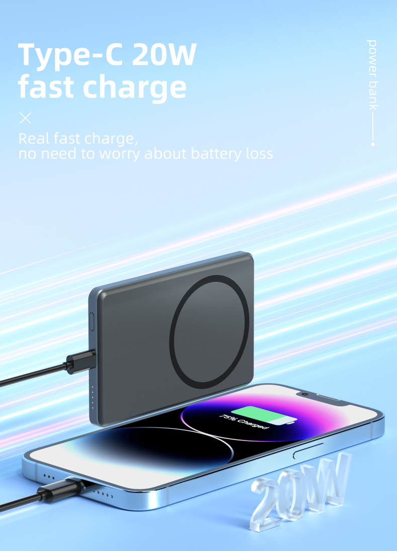 Aluminum Alloy Four-Cell Battery Indicator Powerbank 10000 Mah Wireless Magnetic Type-C Fast Charging Power Bank