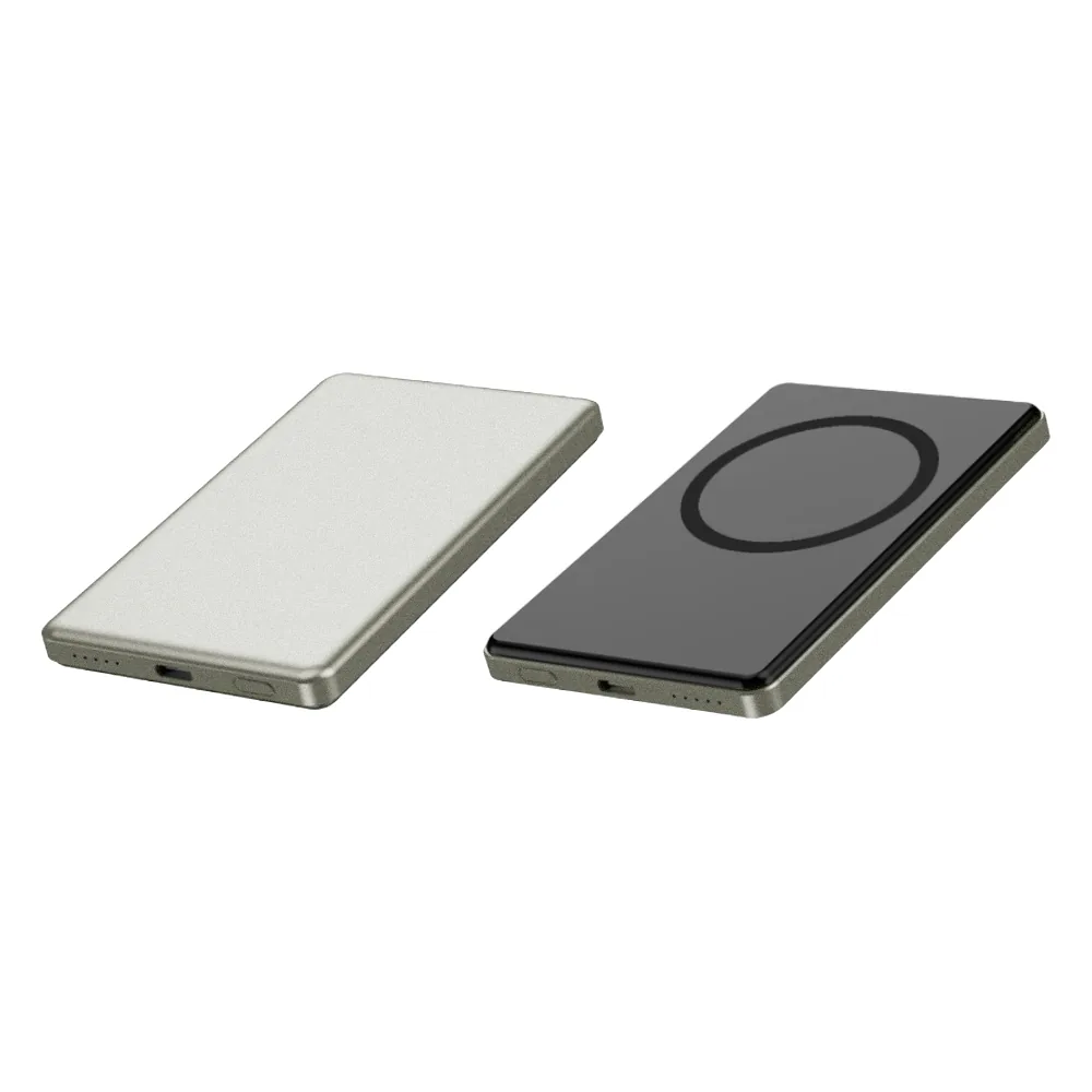 بنك الطاقة اللاسلكي المغناطيسي المصنوع من سبائك الألومنيوم 5000mAh، 15W الشحن السريع، شعار مخصص