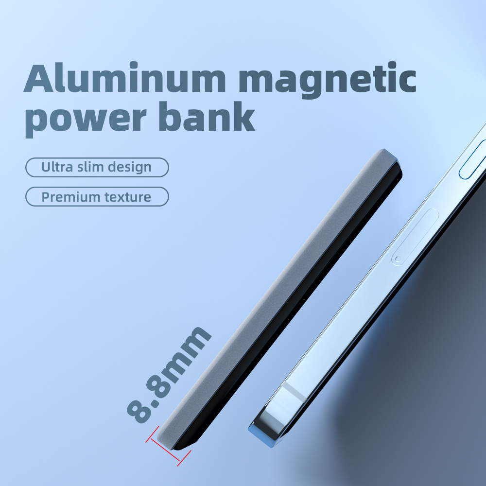 Slim Aluminum Alloy 5000mAh Fast Charge 15W Portable Powerbank Magnetic Wireless Charging Mini Power Banks Custom Logo for Phone