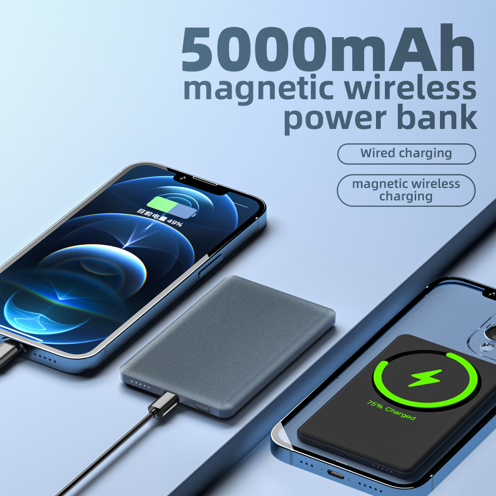 Slim Aluminum Alloy 5000mAh Fast Charge 15W Portable Powerbank Magnetic Wireless Charging Mini Power Banks Custom Logo for Phone