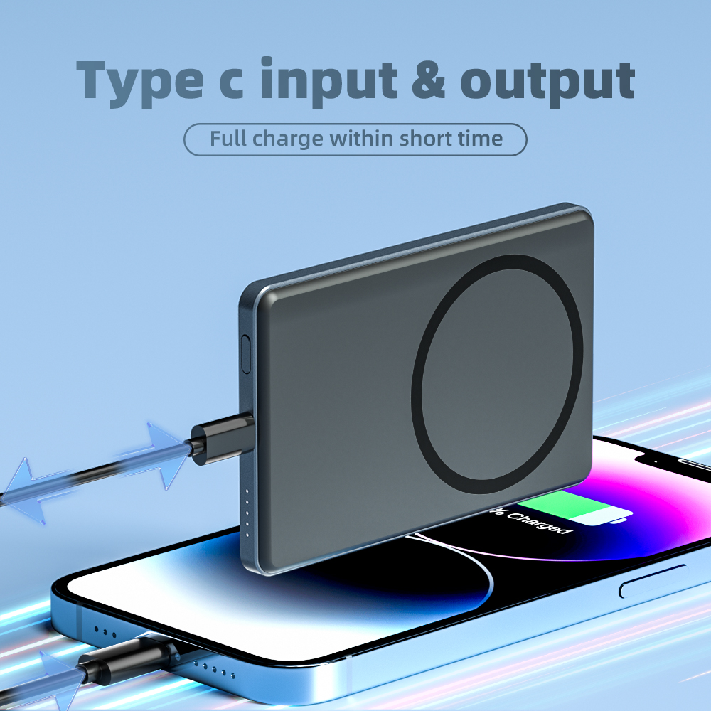 Slim Aluminum Alloy 5000mAh Fast Charge 15W Portable Powerbank Magnetic Wireless Charging Mini Power Banks Custom Logo for Phone