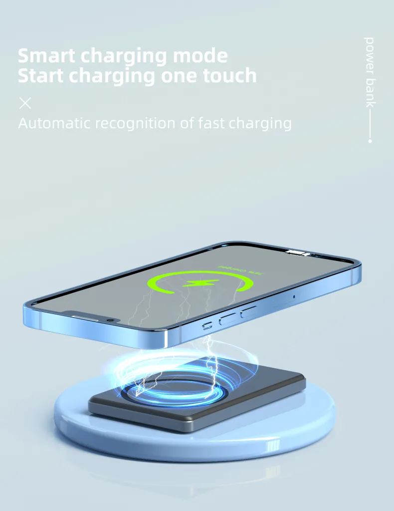 بنك الطاقة اللاسلكي المغناطيسي المصنوع من سبائك الألومنيوم 5000mAh، 15W الشحن السريع، شعار مخصص