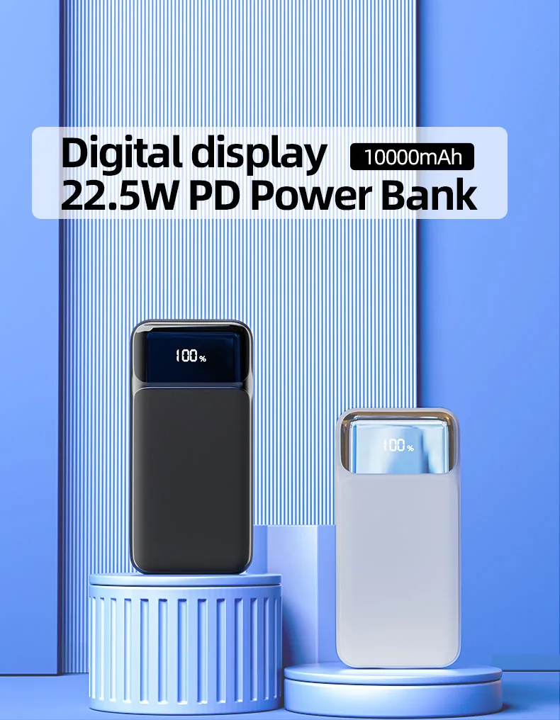 شعار مخصص Li-Polymer باور بانك 22.5W PD, 10000mAh / 20000mAh / 30000mAh مع شاشة رقمية