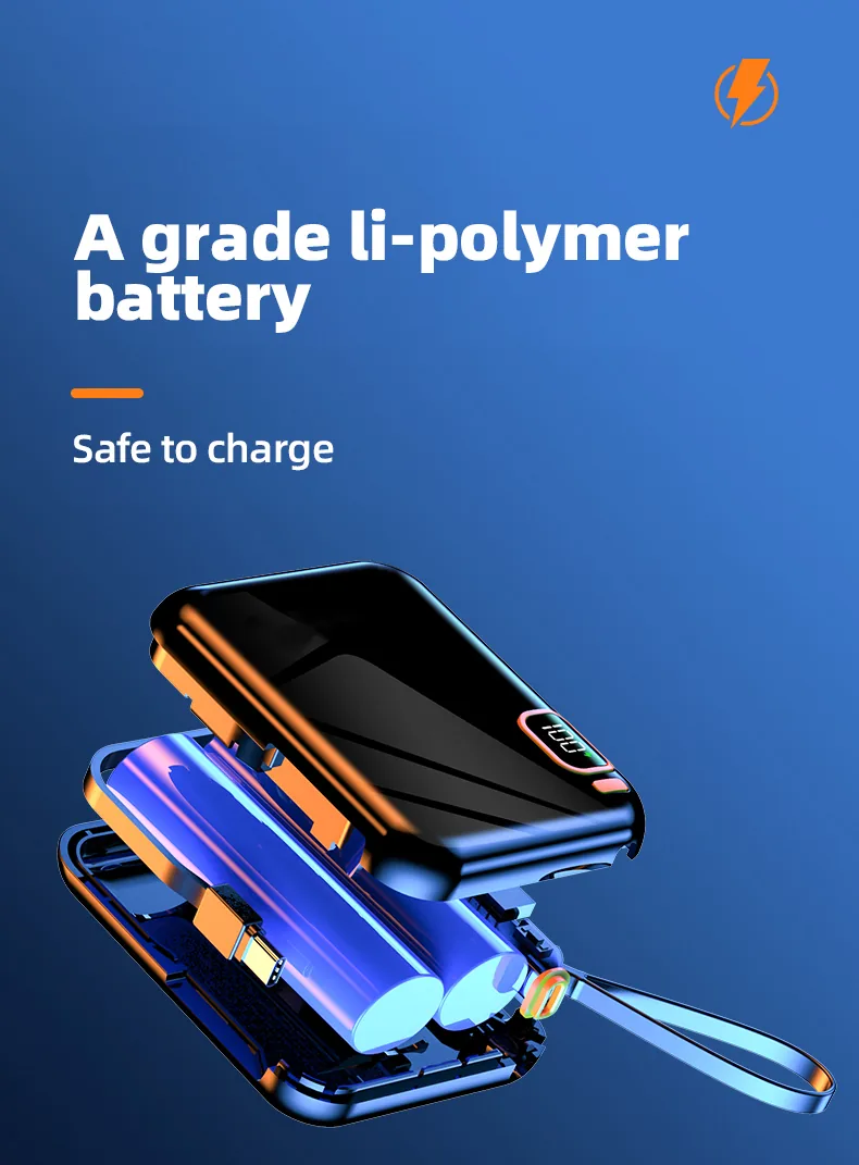 باور بانك صغير 10000mAh، 22.5W شحن فائق السرعة مع LED شاشة عرض & كابل مدمج