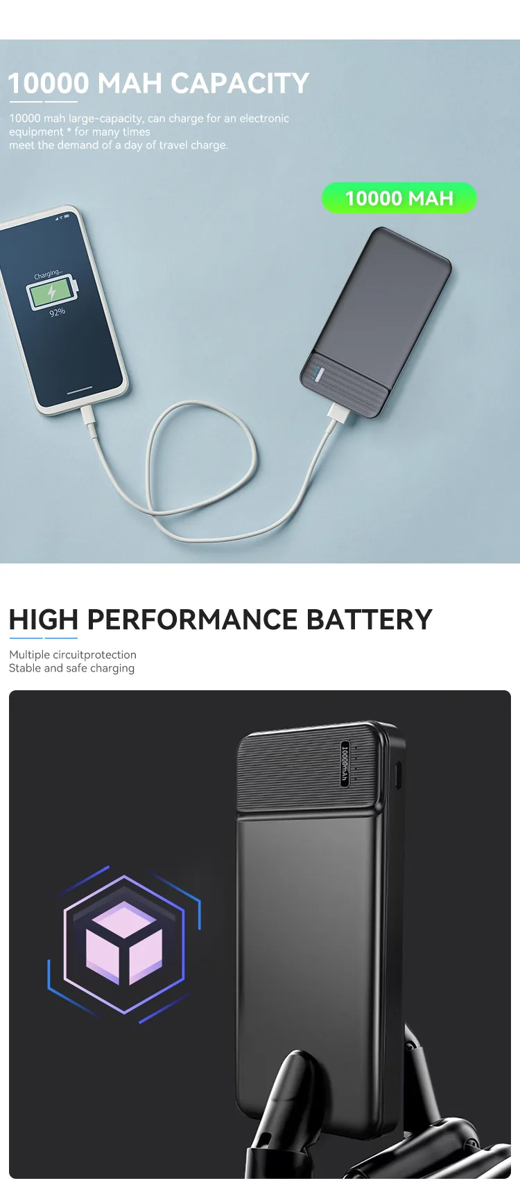 شعار مخصص بنك طاقة رفيع للسفر 10000mAh، محمول في الهواء الطلق