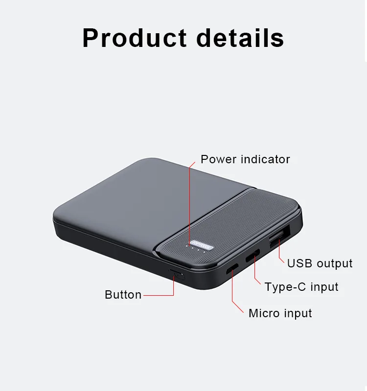 باور بانك صغير جدًا 5000mAh، مزدوج USB & ميكرو USB، تصميم قابل للتخصيص