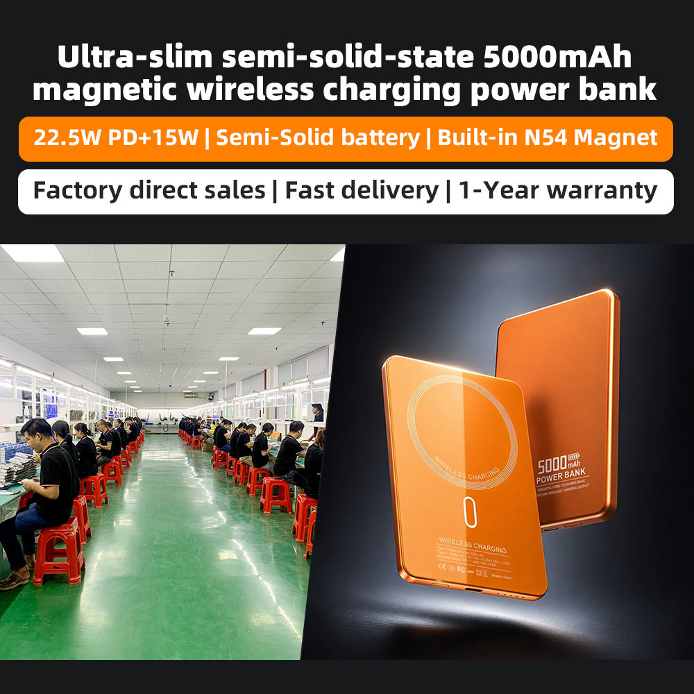 Portable 5000mAh 15W Magnetic Wireless Type-C Power Bank Ultra-Thin Aluminum Alloy PD 22.5W Fast Charging Powerbank