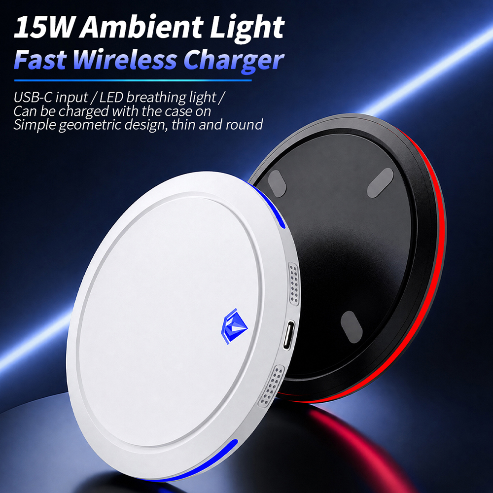 Custom Logo 15W Wireless Charger Pad Ambient Light Fast Charging Wireless Charger for Mobile Phone